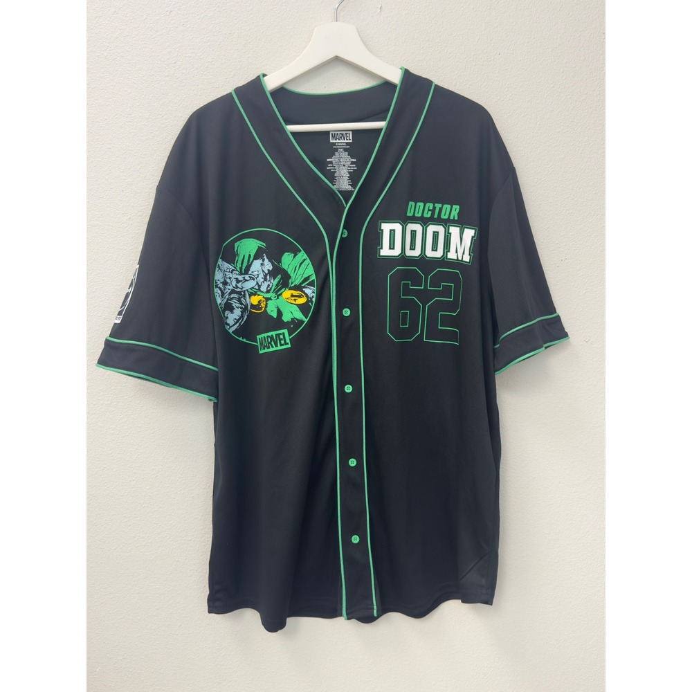 Marvel Doctor Doom Baseball Jersey Mens 2XL Black Green Graphic Button